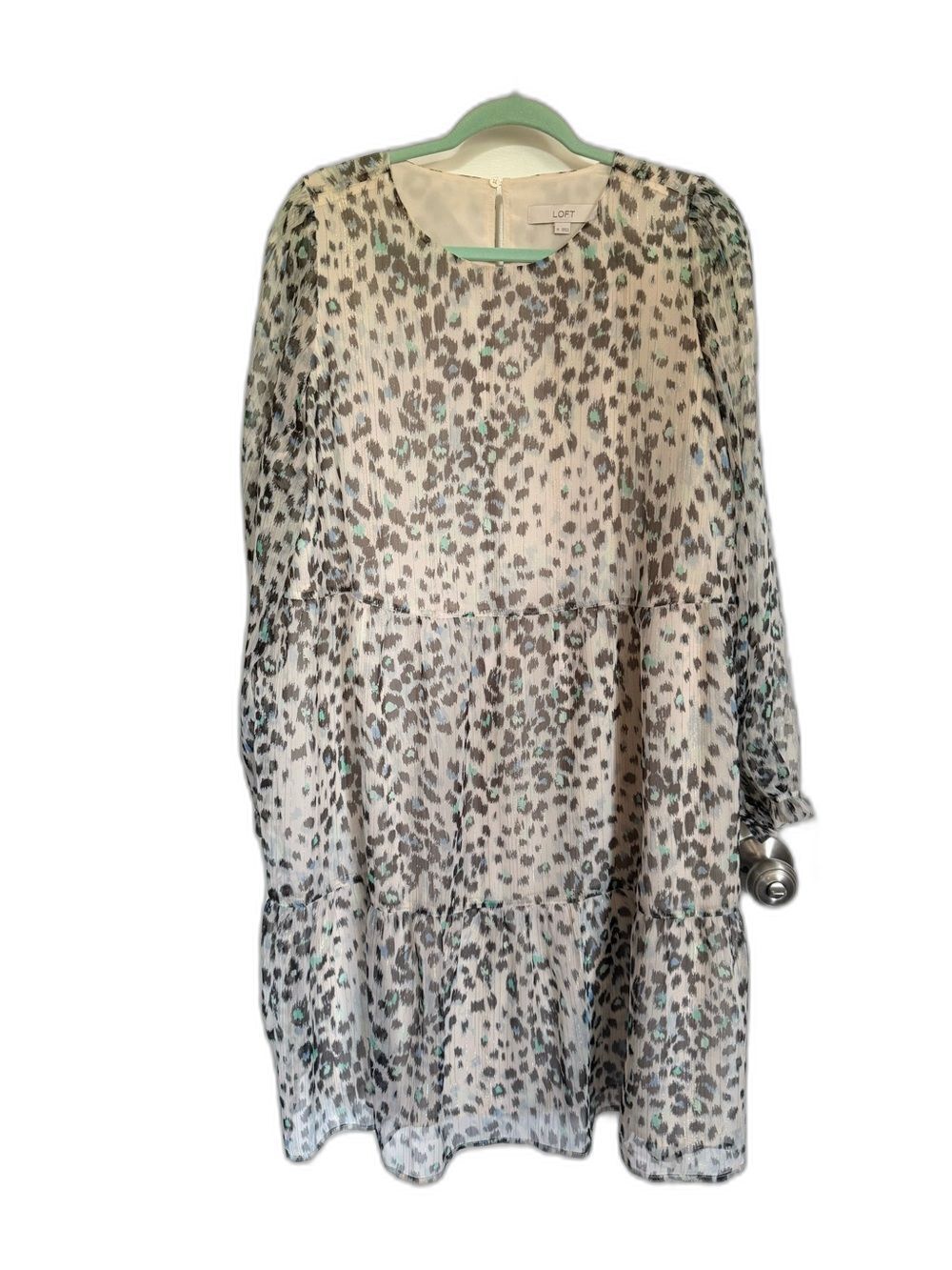 LOFT Winter White Snow Leopard Shimmer Dress Office Workwear Holiday Christmas